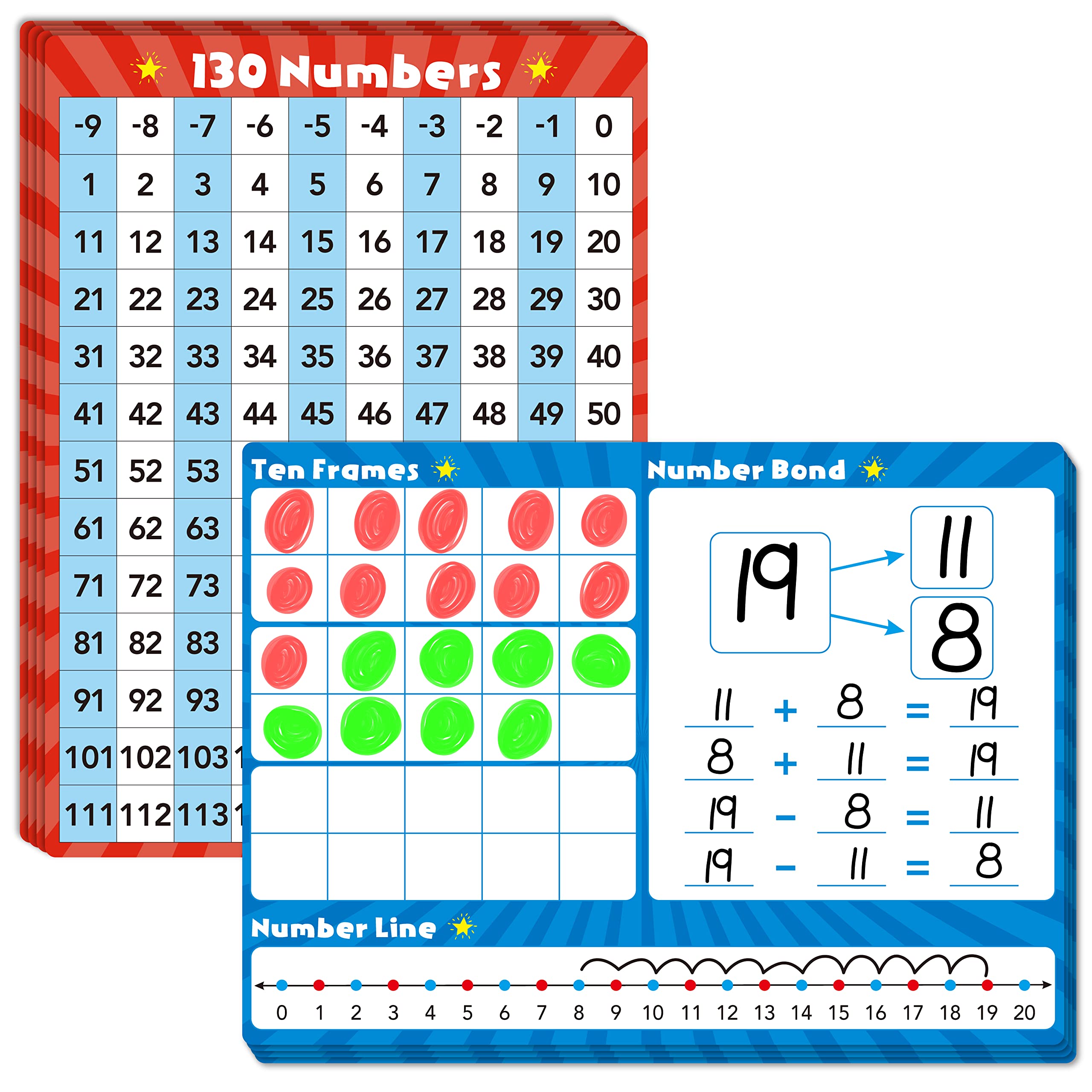 8 Packs Number Line Whiteboards Cards, Double Sided Dry Erase Board Writable and Erasable 130 Numbers Chart White Board for Kids, Students, Classroom and Home (12” x 9”) — image 1