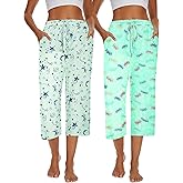 Kabento 2 Pack Womens Pajama Pants Capri Sleep Lounge Pants Drawstring Pj Bottoms with Pockets
