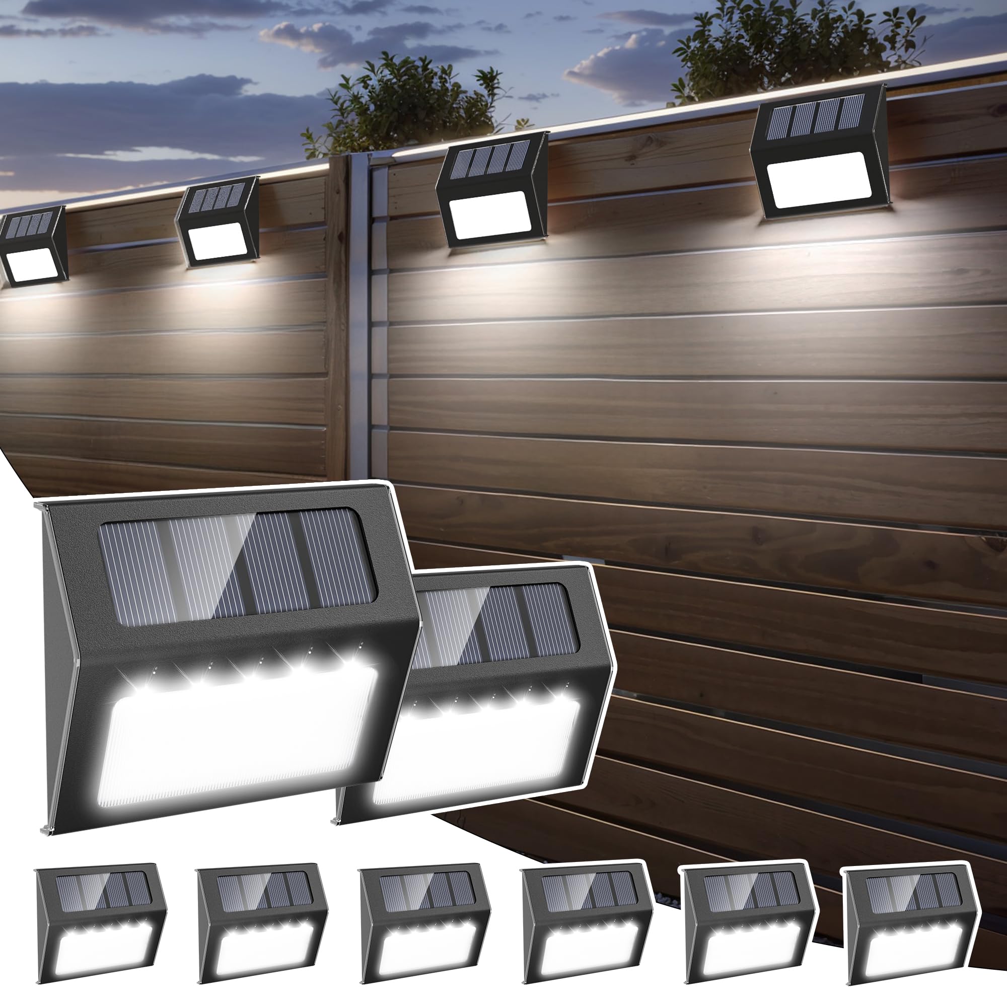 Photo 1 of Otdair Solar Lights Outdoor Waterproof, Solar Fence Lights Auto On/Off, Bright LED Outdoor Lighting for Fence, Patio, Deck, Garden, Pathway