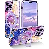Lamcase for iPhone 14 Pro Case with Magnetic Invisible Ring Stand [Compatible with MagSafe], Full Body Rugged Slim Women Men Girl Shockproof Marble Pattern Design Case, Blue Purple