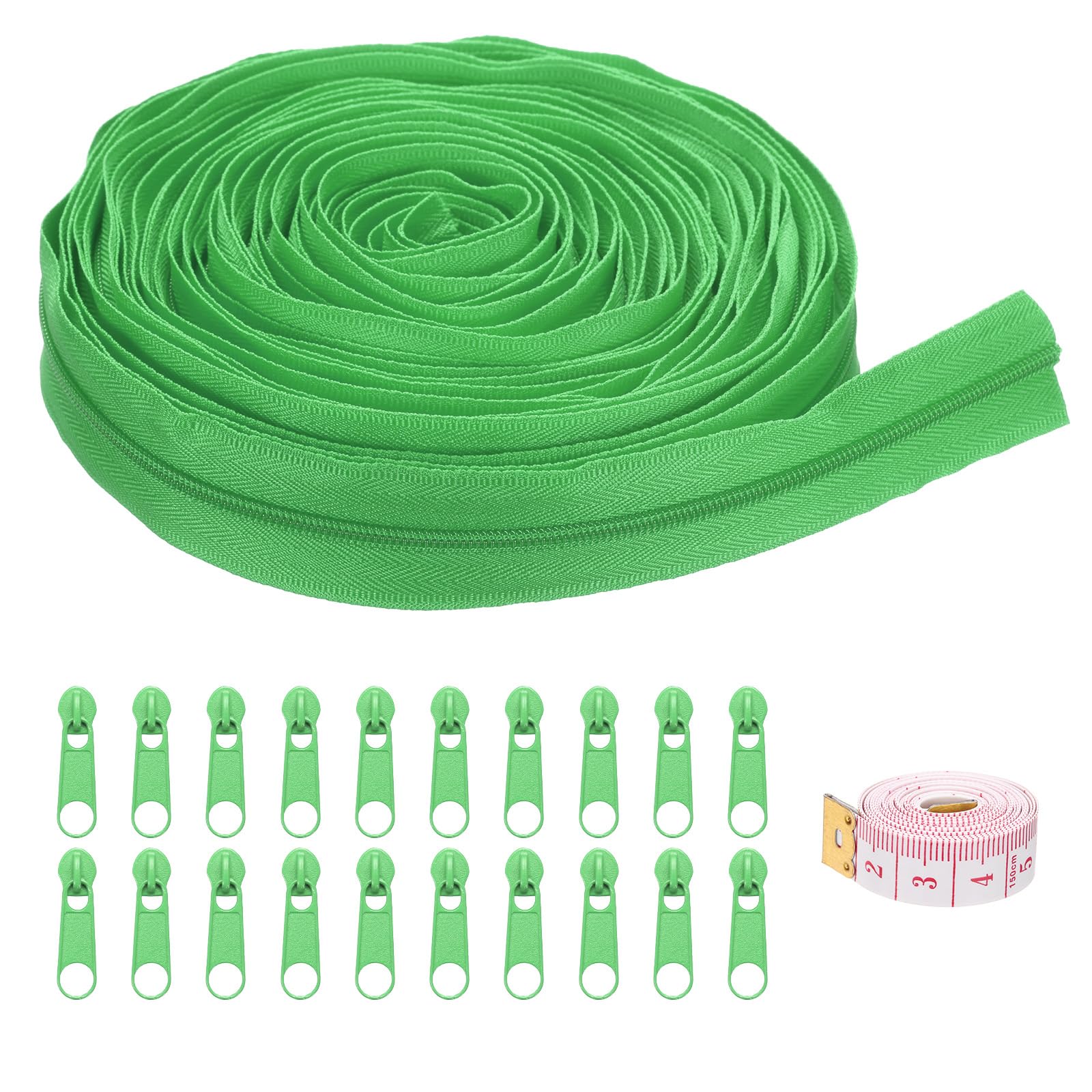 uxcell #3 10 Yards Nylon Coil Zippers, Bulk Coil Zipper by The Yards with 20 Pcs Zippers Sliders and Ruler for DIY Tailor Sewing Craft Bag Clothes, Green