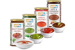 Ashoka Premium Chutney Variety Pack of 4 | Made with Premium Indian Spices | Kosher Certified | Vegan | Gluten-Free | Flavorful Chutney Sauce for Proteins & Veggies | Authentic Indian Since 1932