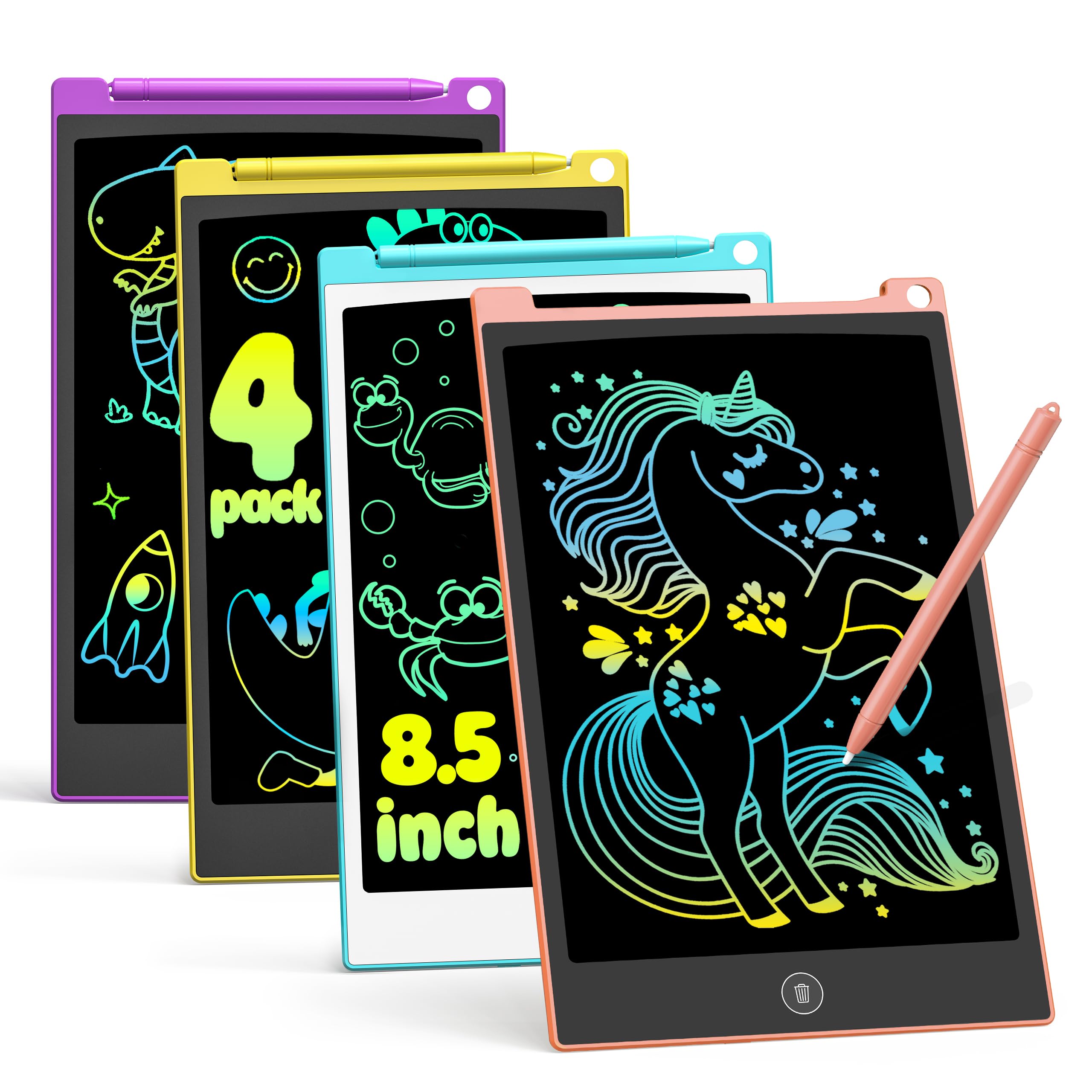 Photo 1 of TECJOE 4 Pack LCD Writing Tablet, 8.5 Inch Colorful Drawing Board, Kids Travel Games Activity Learning Toys, Birthday Gifts for 3-8 Year Old Boys Girls Toddlers Preschooler