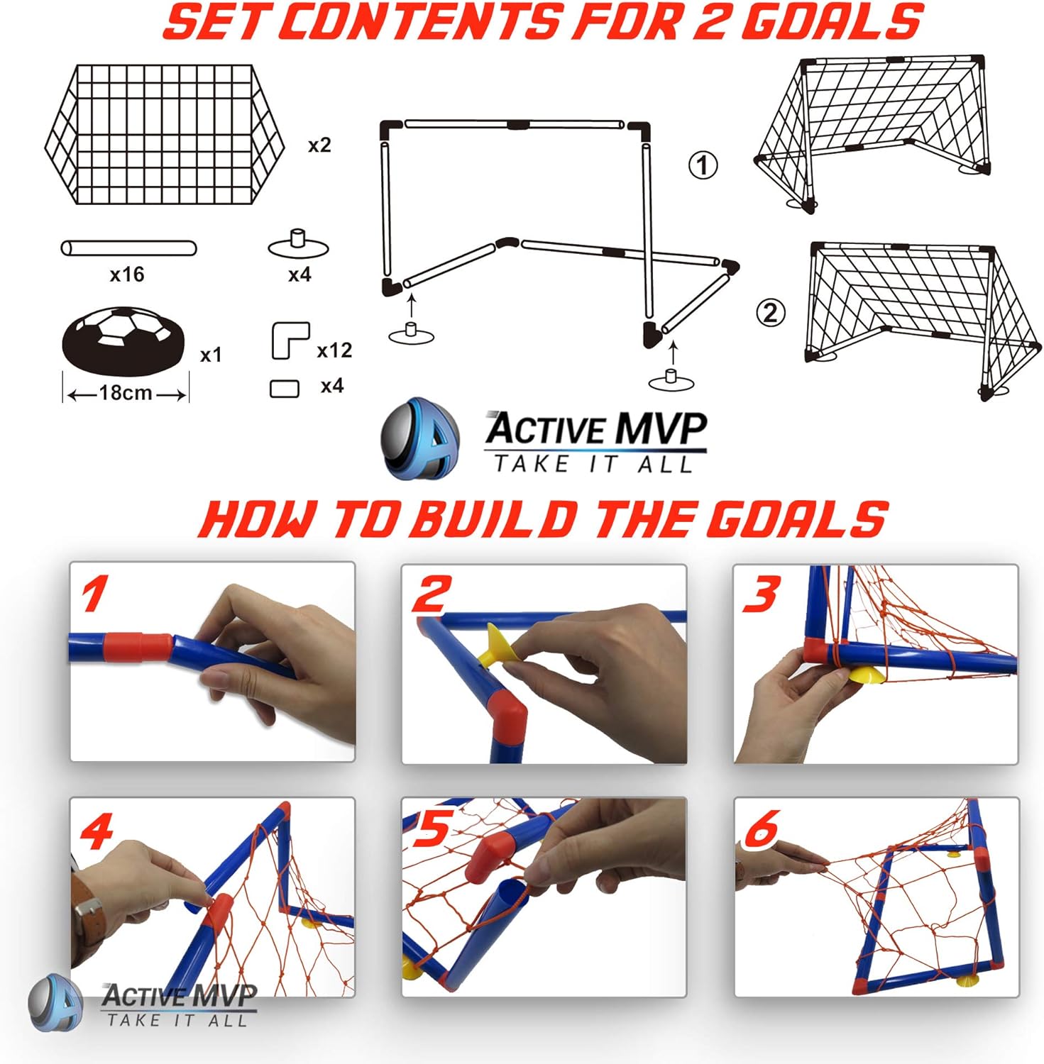 ActiveMVP Kids Toys Rechargeable Hover Soccer Ball Set with 2 Goals, Indoor LED Light Up Fun Air Soccer Game - No Battery Needed, Strong Improved ABS Plastic Quality - Boys Girls Age 3 4 5 6 7 8 9 11+: Toys & Games