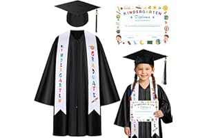 RAYEKROT Kids Kindergarten Preschool Graduation Gown Cap Set with 2025 Tassel Graduation Stole Certificate for Grad Gift
