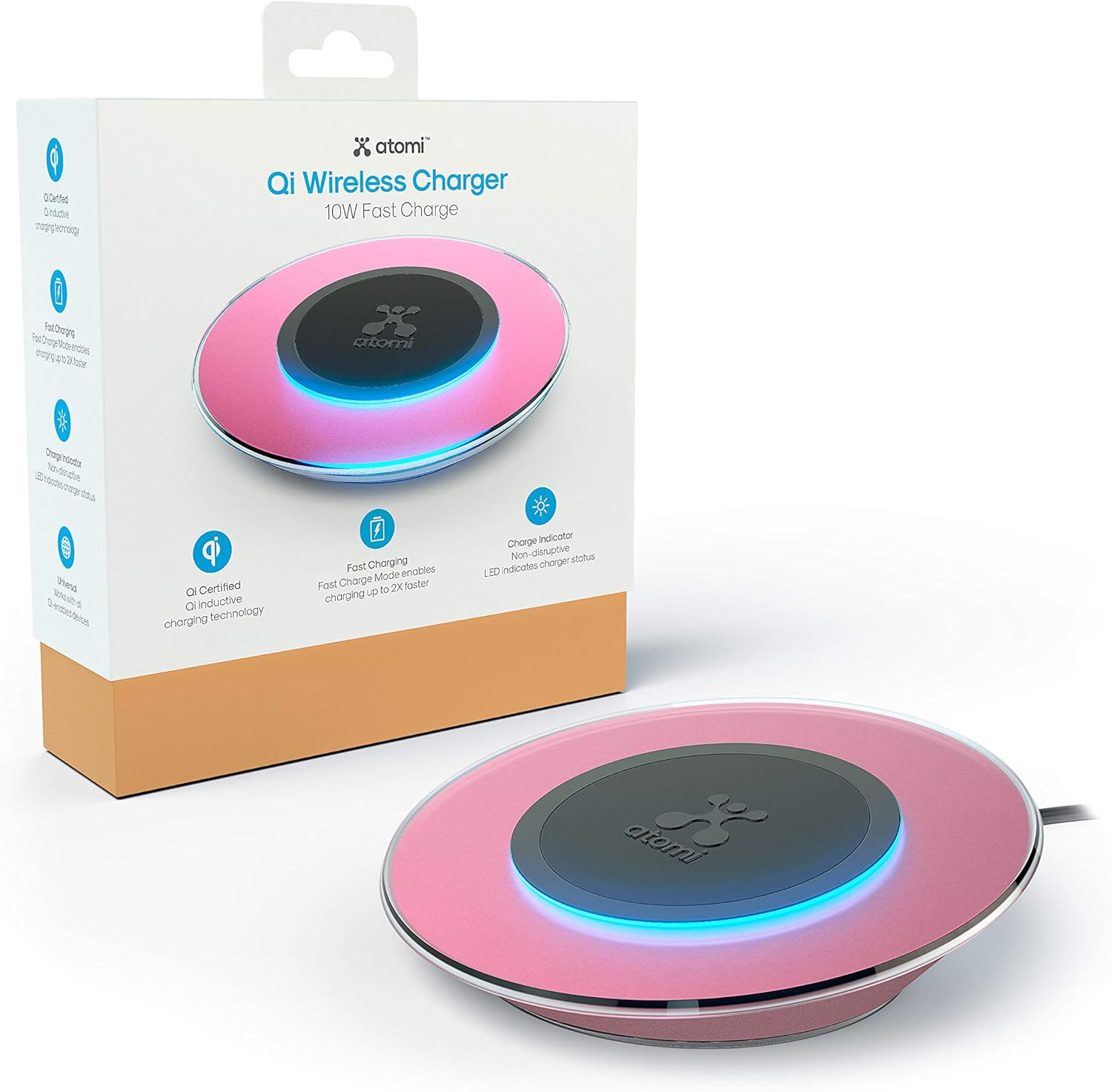 Atomi Qi Wireless Charger Rose Gold, 10W Qi Charging Pad, Compatible