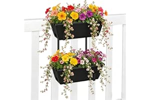 Railing Planter Boxes 2 Pack Window Boxes Planters with 2-Tier Adjustable Brackets, 16.9’’ Black Deck Railing Planter Boxes V