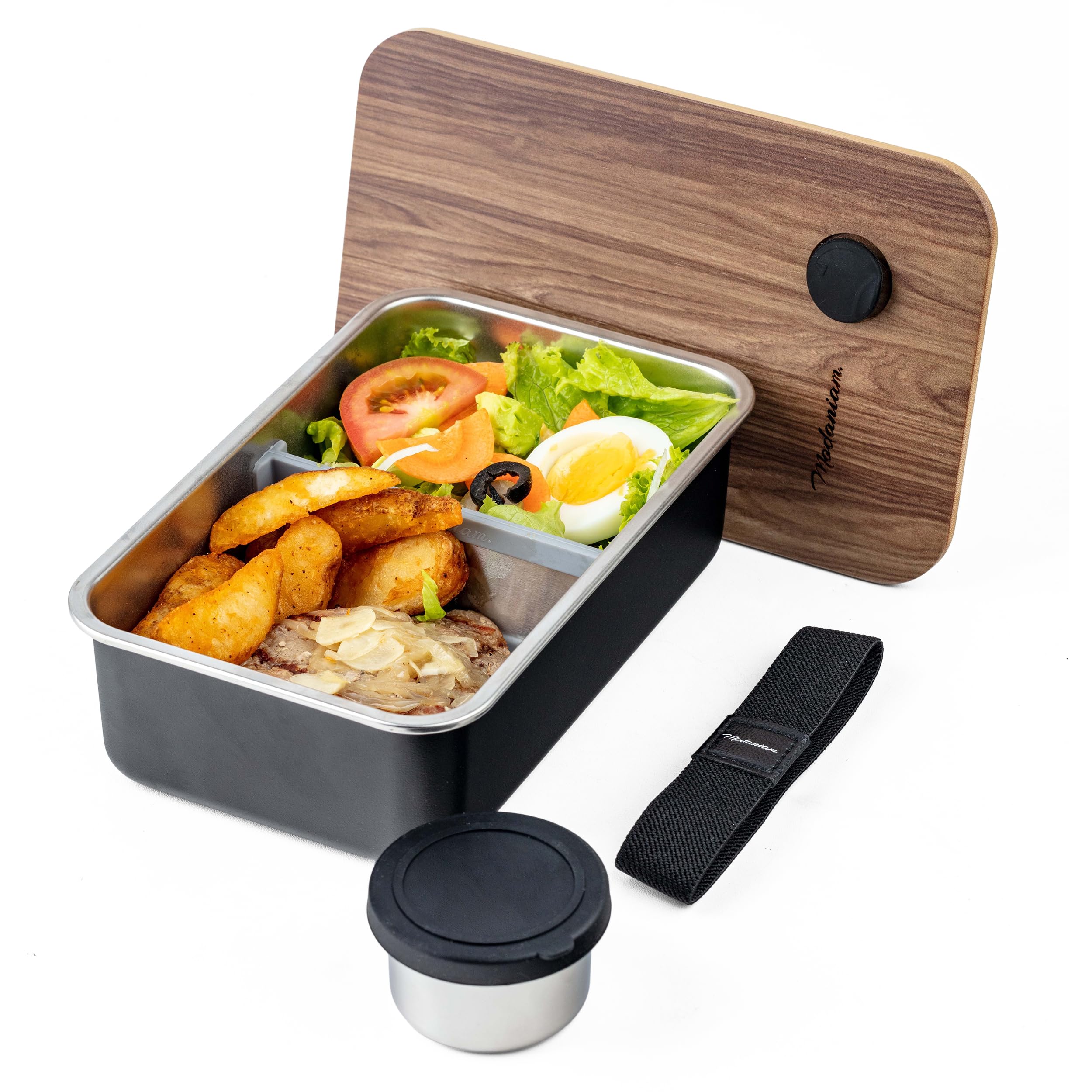 Photo 1 of Modaniam Leak Resistant Stainless Steel Bento Box For Adults|Stainless Steel Lunch Box for Adults |44Oz| BentoBox/Lunchbox| Lunch Container | Microwave Safe (Bottom container) |Bamboo Lid- Black