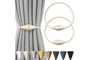 Nieffeiy 2 Pack Magnetic Curtain Tiebacks Rope Modern Handmade Curtain Tie Backs Decorative Drapes Weave Holdbacks for Window Décor, Beige