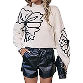 Verdusa Women's Old Money Clothes Floral Mock Neck Long Sleeve Sweaters Dressy Embellished Pullover Knit Tops