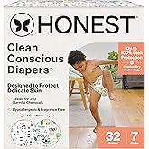 The Honest Company Comfort Dry Disposable Diapers for Sensitive Skin, Hypoallergenic, Fragrance-Free, Barnyard Babies + Pattern Play, Club Box, Size 7 (41 lbs), 32 Count
