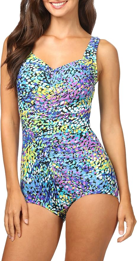 Maxine Of Hollywood Women s Shirred Front Girl Leg One Piece Swimsuit 