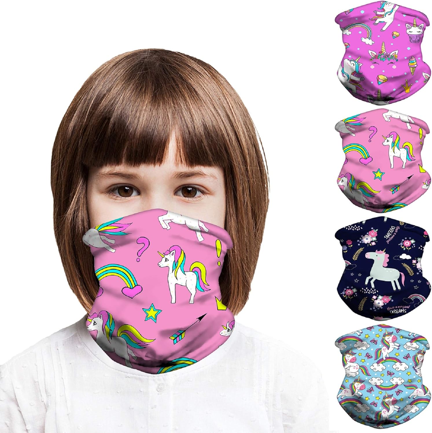 Mural Wall Art Kids Face Mask Bandanas [4 Pack], Full-Coverage Tube Bandana UV Protection Neck Gaiter Headband for 3-12 Years Boys Girls (The American Flag): Clothing