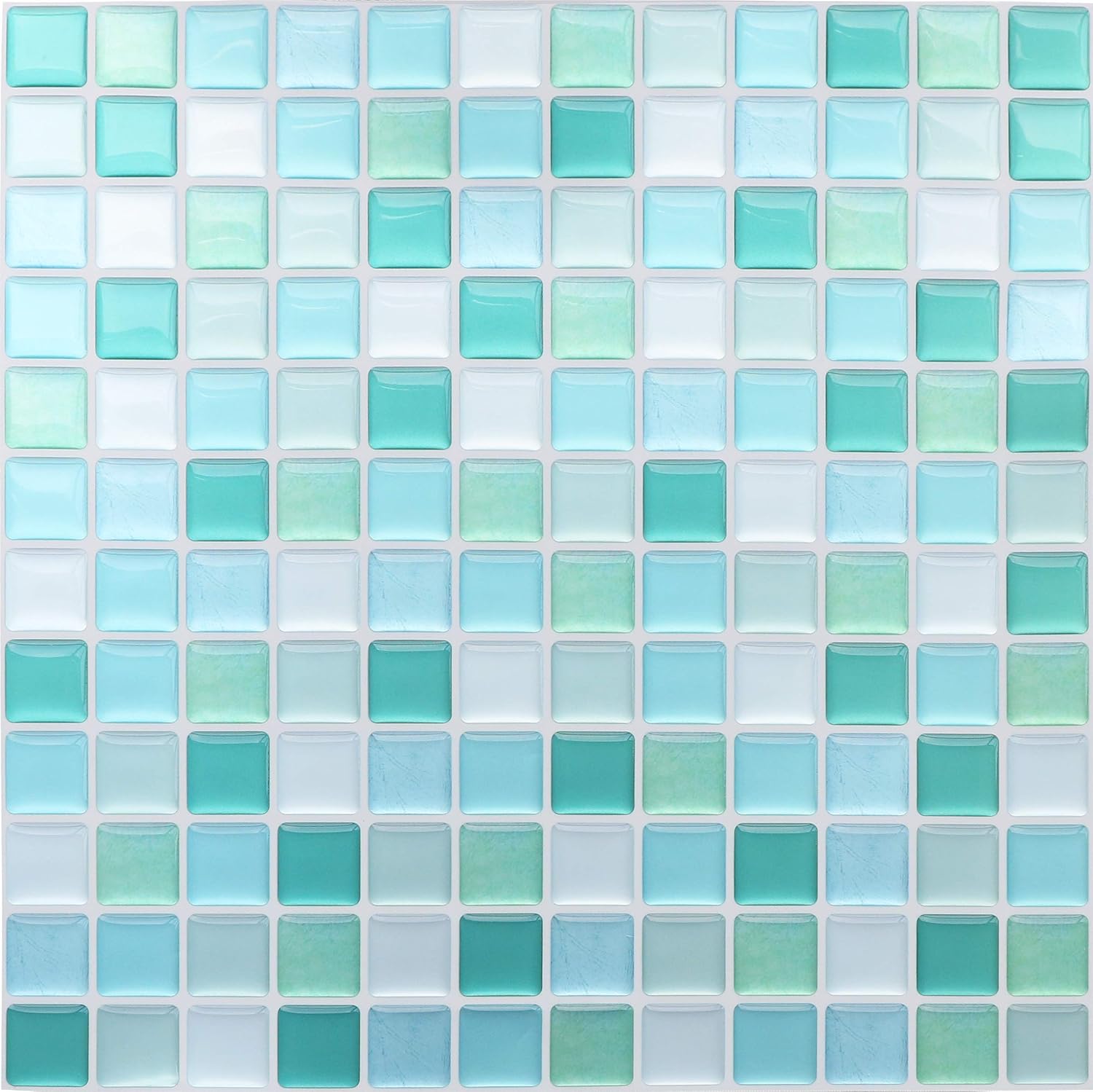 HyFanStr Peel and Stick Wall Tile Stickers, 3D Mosaic Kitchen Backsplash, Light Blue, 4 Pack, 9.29"x9.29"/23.6x23.6cm