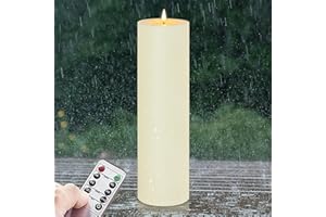Zevanor 4" x 14" Flameless LED Waterproof Remote Pillar Candles, Timer Battery Operated Flickering Large Plastic Ivory Outdoor Candles (Long Lasting 420 Hours, Pack of 1)