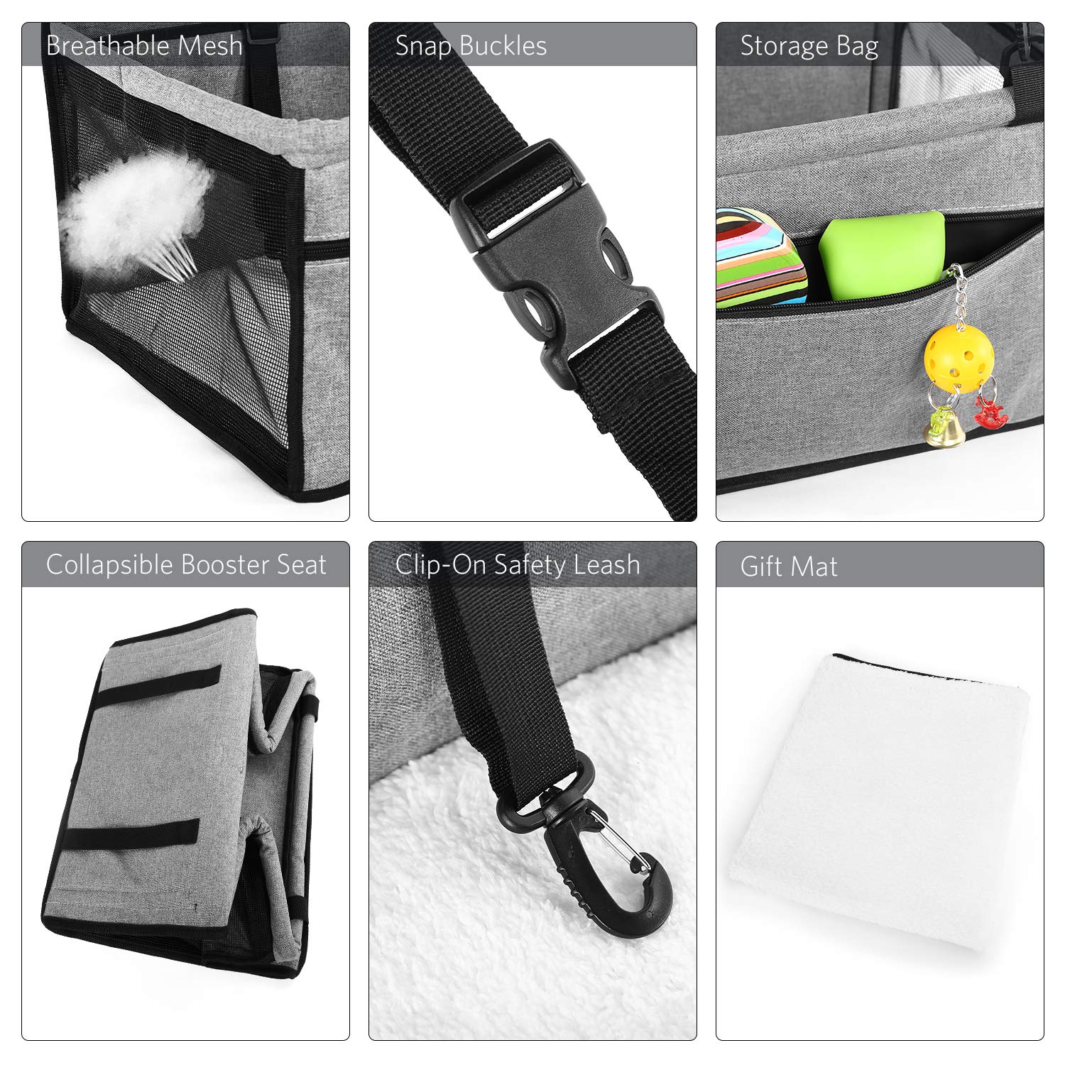 Pet Car Booster Seat for Dogs Cats Pet, Folding Pet Car Seats Cat Car Travel Safety Seat Pet Carrier Bag with Clip-On Safety Leash and Zipper Storage Pocket - KatzeTatze