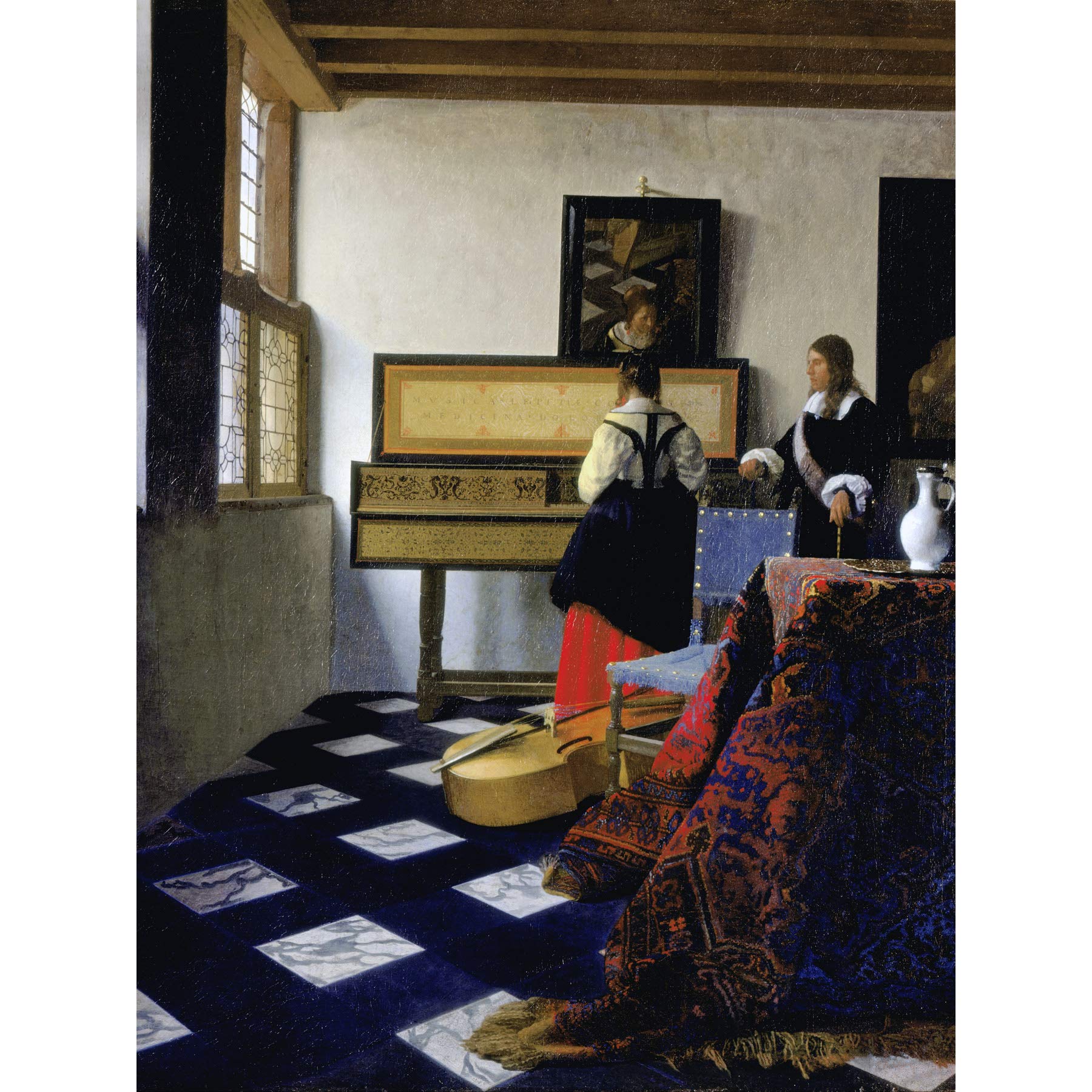 Artery8 Johannes Vermeer The Music Lesson Painting Premium Wall Art Canvas Print 18X24 Inch