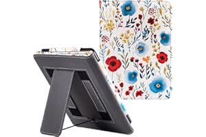 BOZHUORUI Case for Older 6" Kindle Paperwhite 5th/6th/7th/10th Generation (2012-2018 Release) | Built-in Stand & Hand Strap | with Sleep/Wake | Lightweight PU Leather Sleeve Cover (Flowers on White)