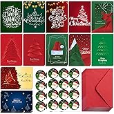 HSHFAMIIY Christmas Cards, Stocking Stuffers for Adults, 24 Pcs Christmas Cards with Envelopes & Stickers,4 x 6 Inch,Blank Holiday Greeting Card Set,Xmas Gift Bags