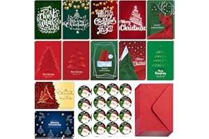 HSHFAMIIY Christmas Cards, Stocking Stuffers for Adults, 24 Pcs Christmas Cards with Envelopes & Stickers,4 x 6 Inch,Blank Holiday Greeting Card Set,Xmas Gift Bags