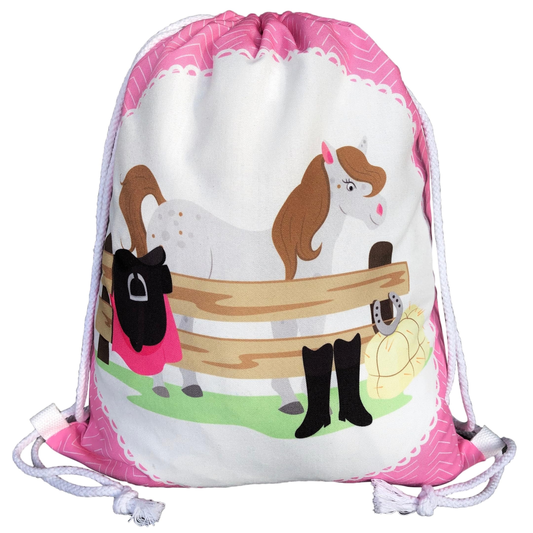 HECKBO Kids Horse Farm Gym Drawstring Bag - 40x32cm - 12.6" x 15.8" - Kindergarten Daycare Crèche School Football - Children's Backpack, Sports Bag, Fabric Bag for Girls and Boys