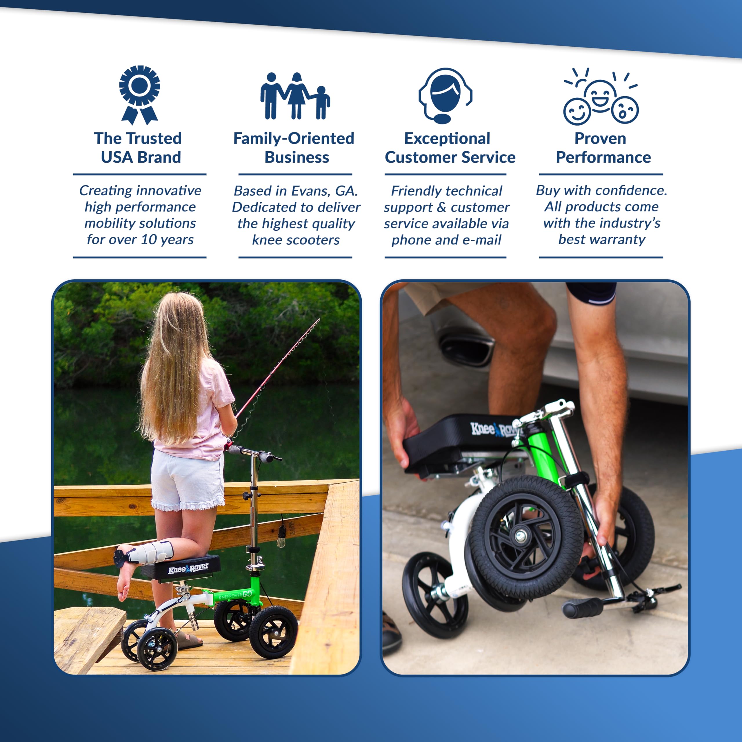 KneeRover GO Hybrid - Most Compact All Terrain Knee Scooter for Adults for Foot Surgery Heavy Duty Knee Walker for Broken Ankle Foot Injuries Recovery Leg Scooter Best Knee Crutch Alternative (Green)