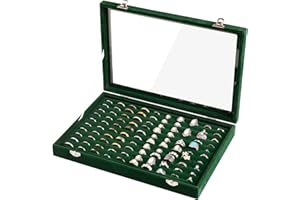 Frebeauty Ring Organizer Tray 100 Slots Ring Holder with Clear Lid Velvet Ring Storage Box Ring Tray for Jewelry Store Ring Display Case for Jewelry Show Ring Box for Women(Blackish Green)