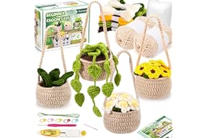 Karsspor Crochet Kit for Beginners - 4 PCS Hanging Potted Plants, Beginner Crochet Kit for Adults, Crochet Starter Kit, Crocheting Knitting Kit with Step-by-Step Video Tutorials(Patent Product)