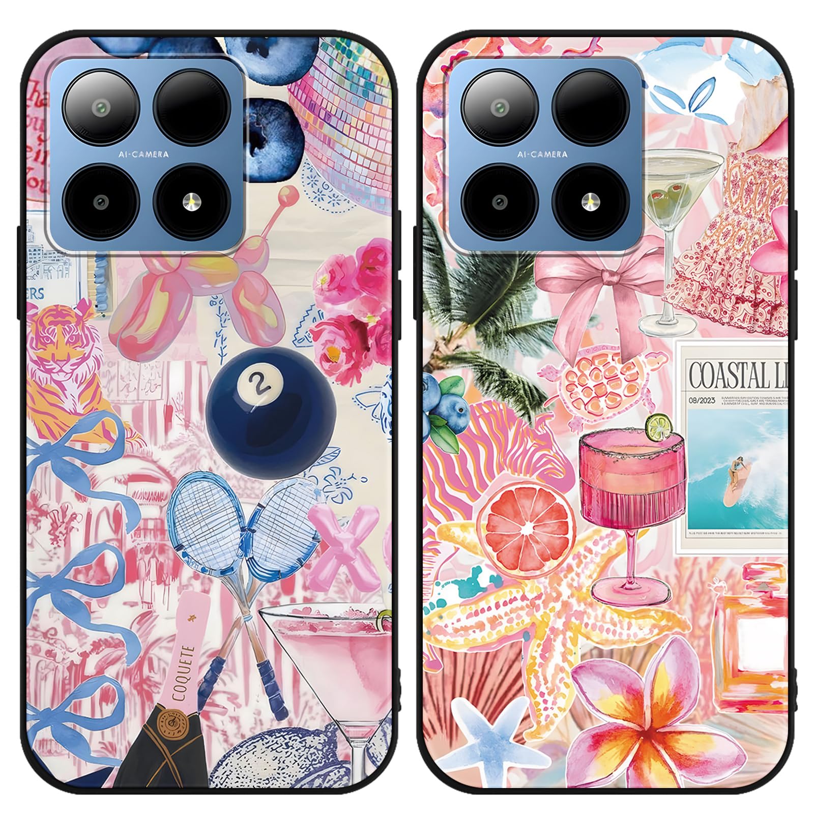Zrutru 2 Pack Cartoon Summer Collage Phone Case for Boost Summit 5G 6.6",Cute Kawaii Bow Floral Beach Ocean Pattern Cases Aesthetic Design,Bumper Protective Cover for Girls Women