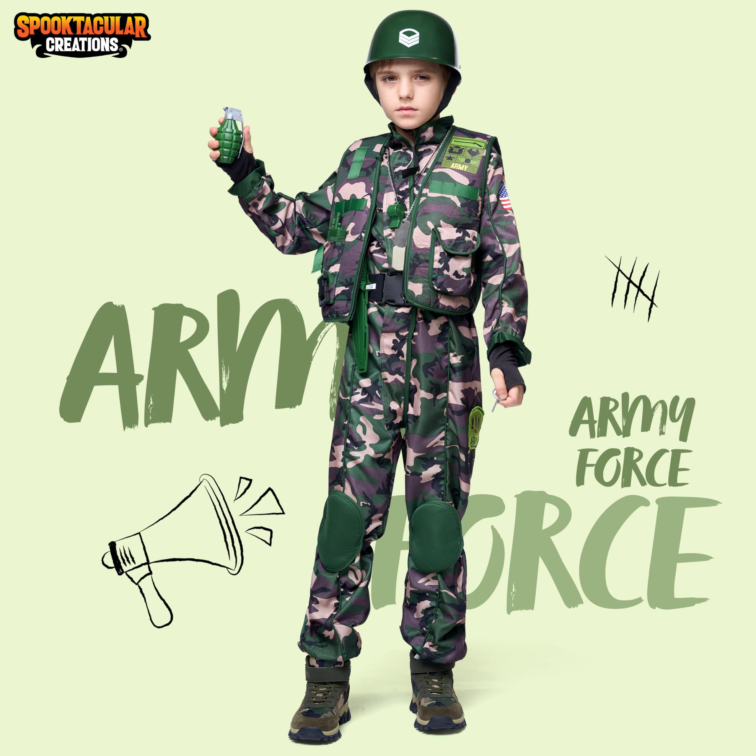 Spooktacular Creations Army Costume for Boys, Kids Military Costume, Camo Special Forces Outfit for Kids Halloween Cosplay