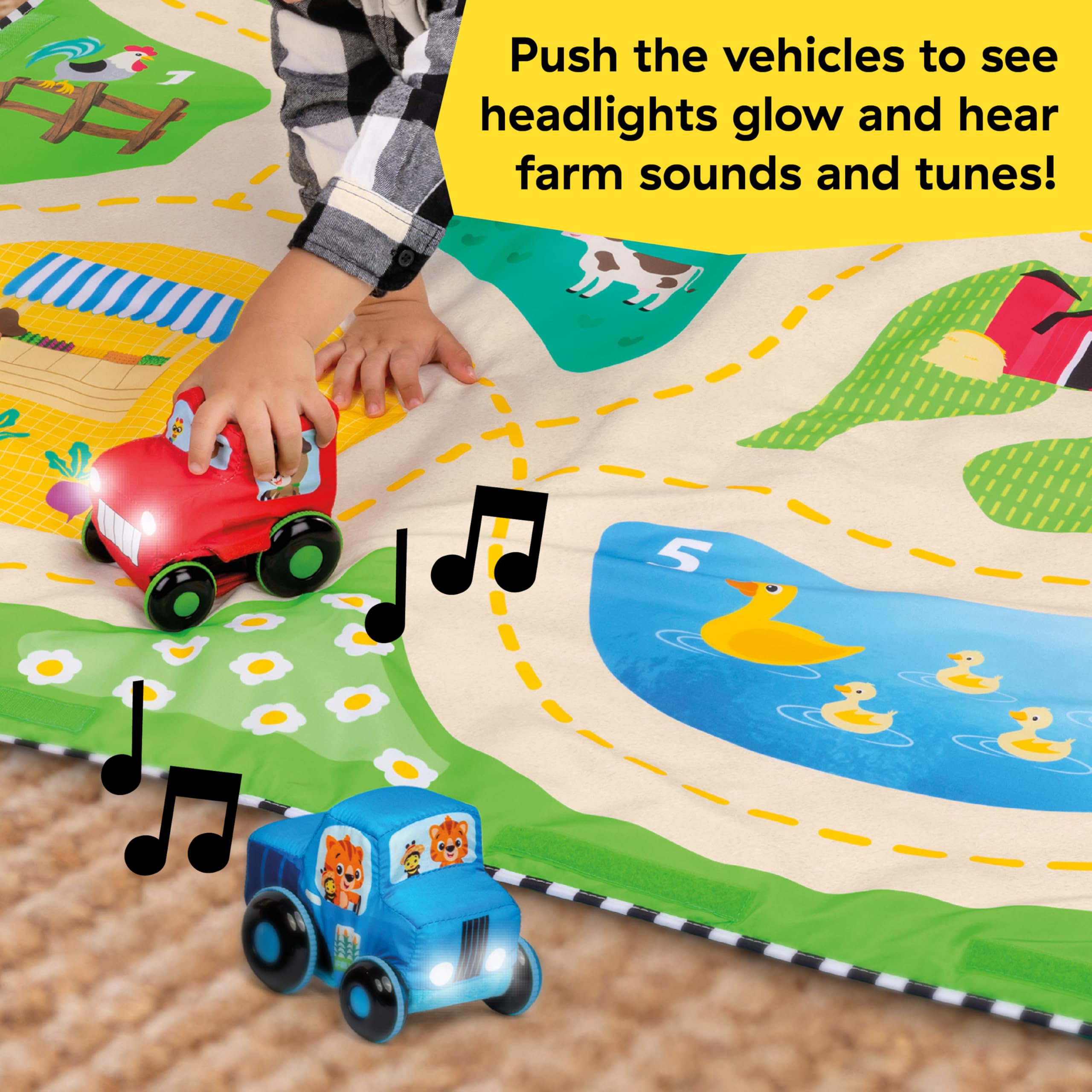 Baby Einstein Busy Barnyard Grow with Me Baby Play Gym - Extra Large Soft Play Mat with 8 Removable Toys Including 30+ Songs & Sounds to Support Motor Skills, Ages 0+ Months
