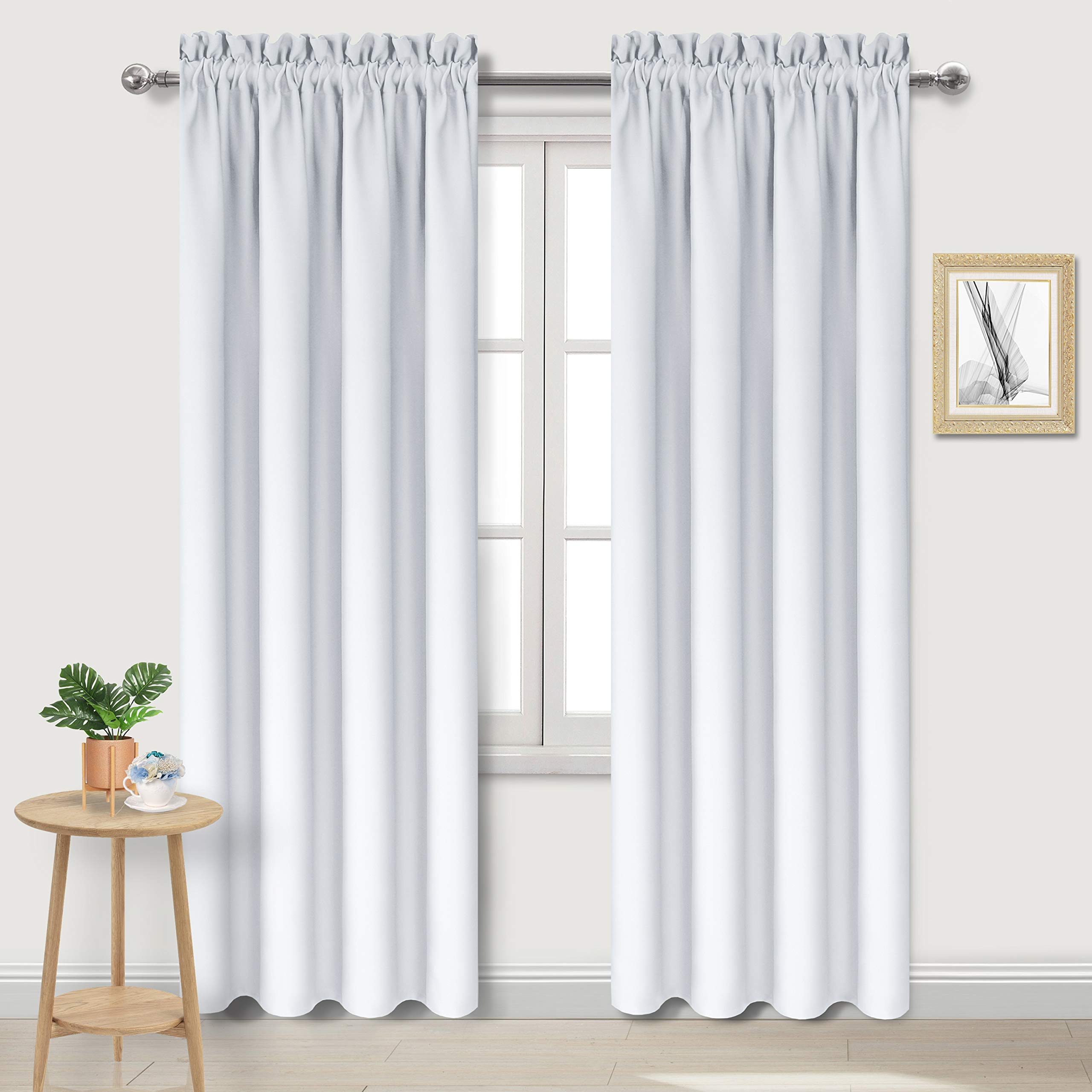 DWCN Blackout Curtains for Bedroom – Thermal Insulated Energy Saving Drapes for Living Room, Greyish White, W 38 x L 84 Inch, Set of 2 Rod Pocket Curtain Panels