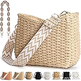 Straw Handbags Purses Crossbody Pocketbook Bag Casual Woven Beach Bags Summer Hobo Hippie Chic Tote Bags with Chain