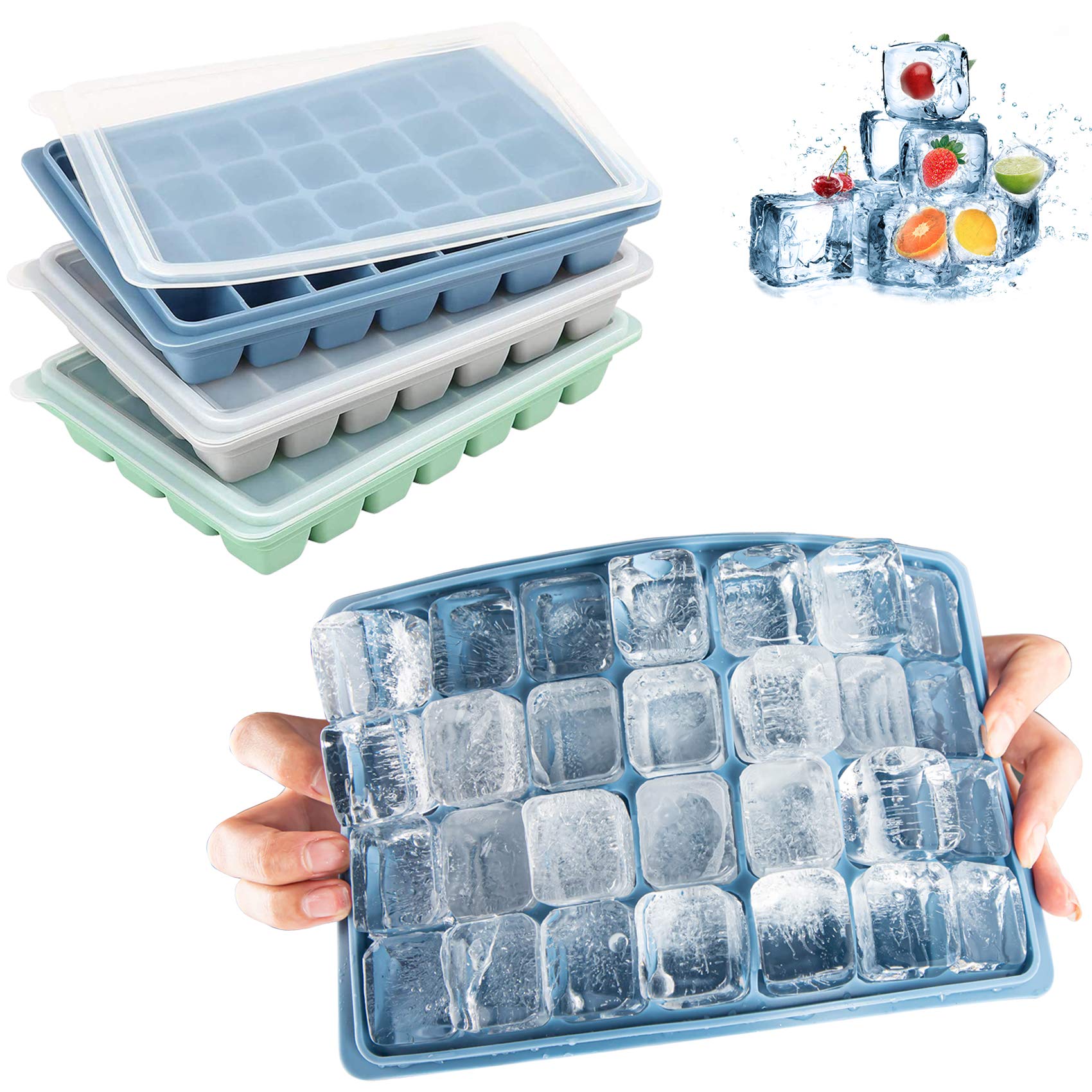LessMo 3 PCS Ice Cube Mold, Ice Cube Molds Silicone with Lids for Whiskey, Cocktails and Wine - Flexible, Professional Quality, BPA-Free and FDA-Approved (Colorful)