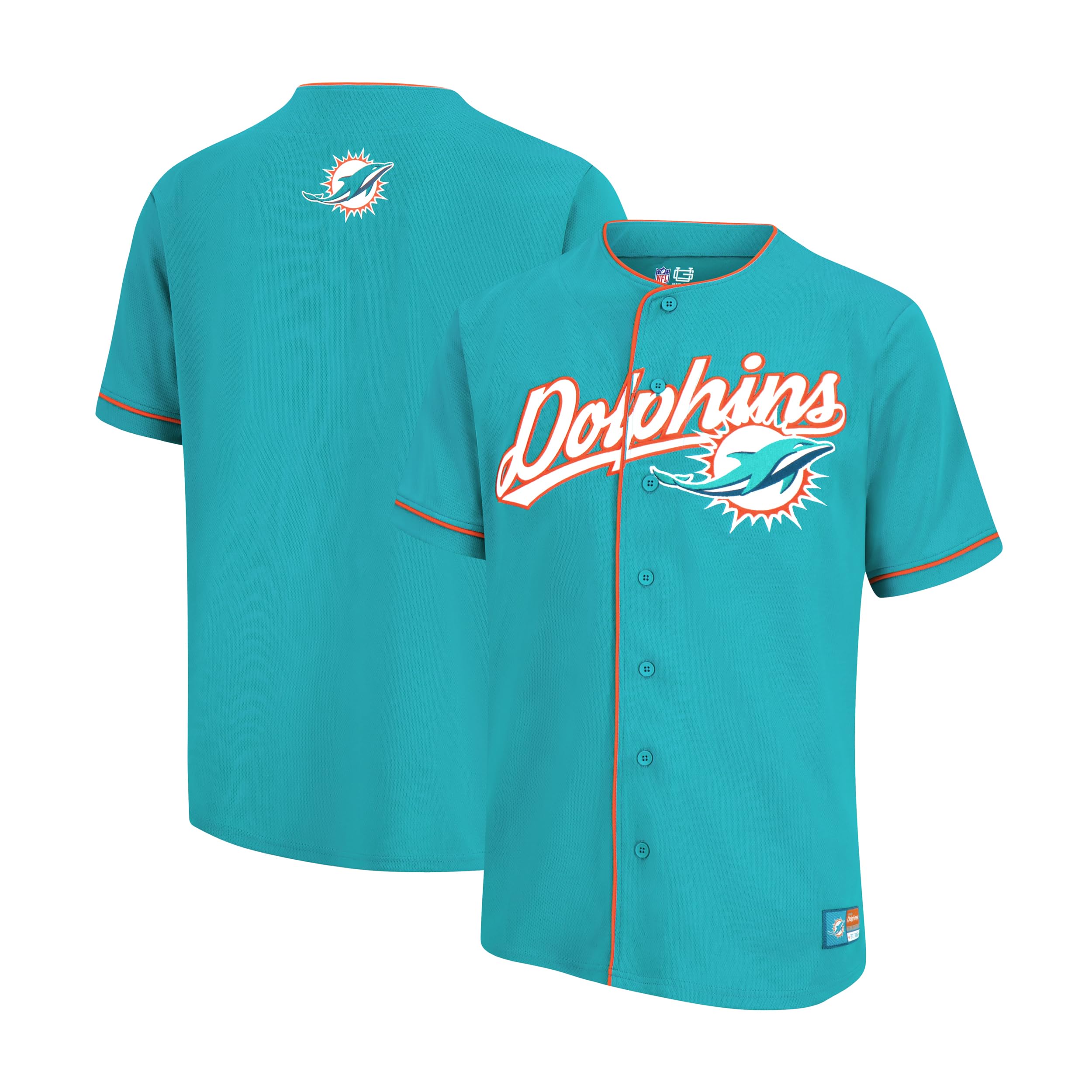 Ultra Game NFL Official Adults Game Day Button Down Baseball Mesh Jersey Shirt - Unisex, Miami Dolphins, Team Color, X-Large Image