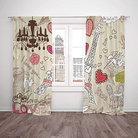 2 Panel Set Thermal Insulated Blackout Window Curtain Paris Decor
