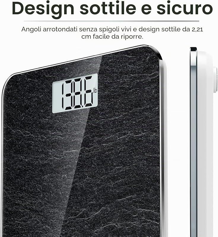 Bilancia da bagno digitale per peso corporeo, bilancia elettronica da bagno con sensori ad alta precisione, macchina accurata per persone, display a LED, step-on (ST/LB/KG), marmo, Core 1S