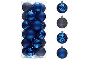 Valery Madelyn Christmas Tree Decorations Ornament Set for Fall Halloween Decor, 24ct Navy Blue Shatterproof Christmas Ball Ornaments Bulk, 2.36 Inches Hanging Decor for Xmas Holiday Party