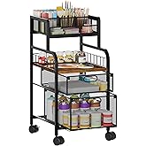 SWTYMIKI Rolling Cart with Drawers - Metal Utility Cart with Wood Shelf, DIY Divider and Locking Wheels, Craft & Art Cart Organizer for Under Desk Storage for Home Office Studio, Espresso