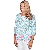 Alfred Dunner Women's Scroll Border Embellished Neck Top