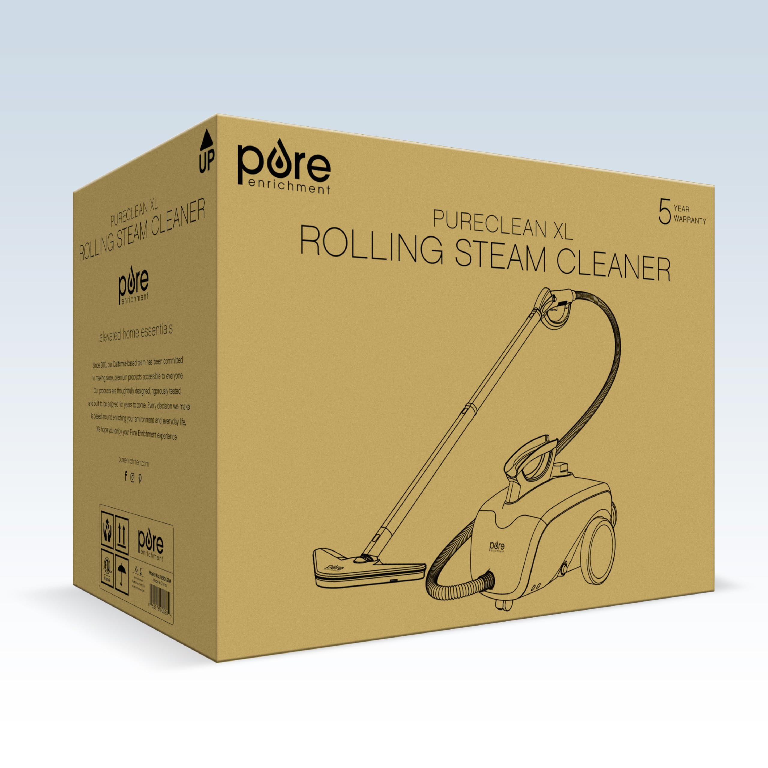 Pure Enrichment PureClean XL Rolling Steam Cleaner – Professional 1.5L Multi-Purpose Heavy Duty Steamer, 17 Accessories, Chemical-Free Deep Cleaning of Floors, Upholstery, Windows, Grout, Cars & More