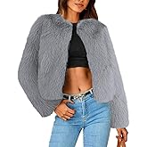 Simplee Women's Faux Fur Coat Furry Cropped Jacket Long Sleeve Warm Open Front Fur Jackets