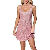 Trancylight Women's Glitter Sequin Dress Spaghetti Strap V Neck Party Cocktail Sparkly Mini Dress Clubwear