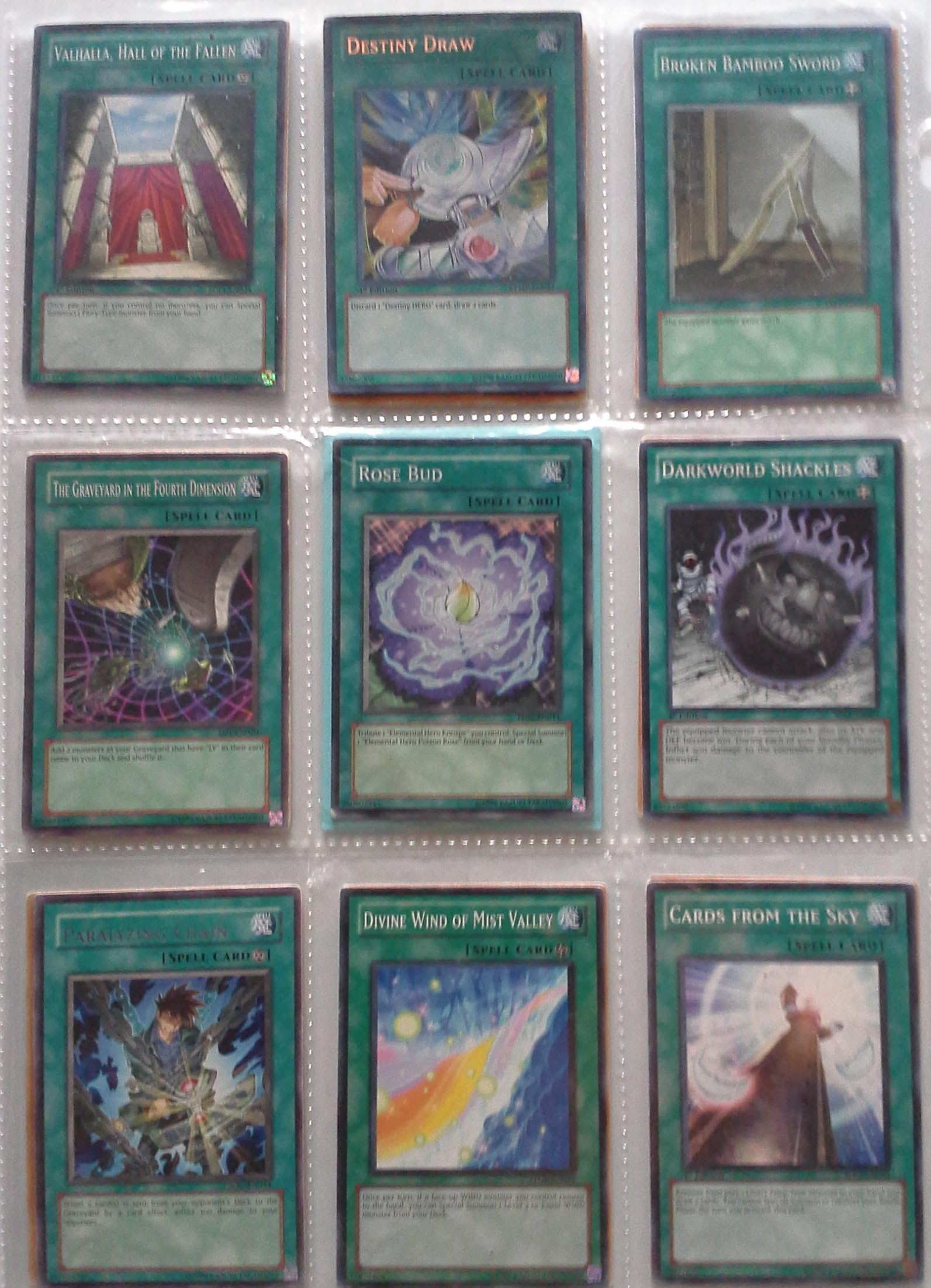 Valhalla Hall of the Fallen, Destiny Draw, Broken Bamboo Sword, Divine Wind of Mist Valley Cards From the Sky, Darkworld Shackles Sets of 9 Cards