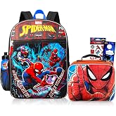 Spider-Man Backpack with Lunchbox Set for Boys School Bundle, More | 15in Large Durable Spider Man Bookbag w/ Insulated Lunch Box Plus Water Bottle, Stickers, More - Spiderman School Supplies