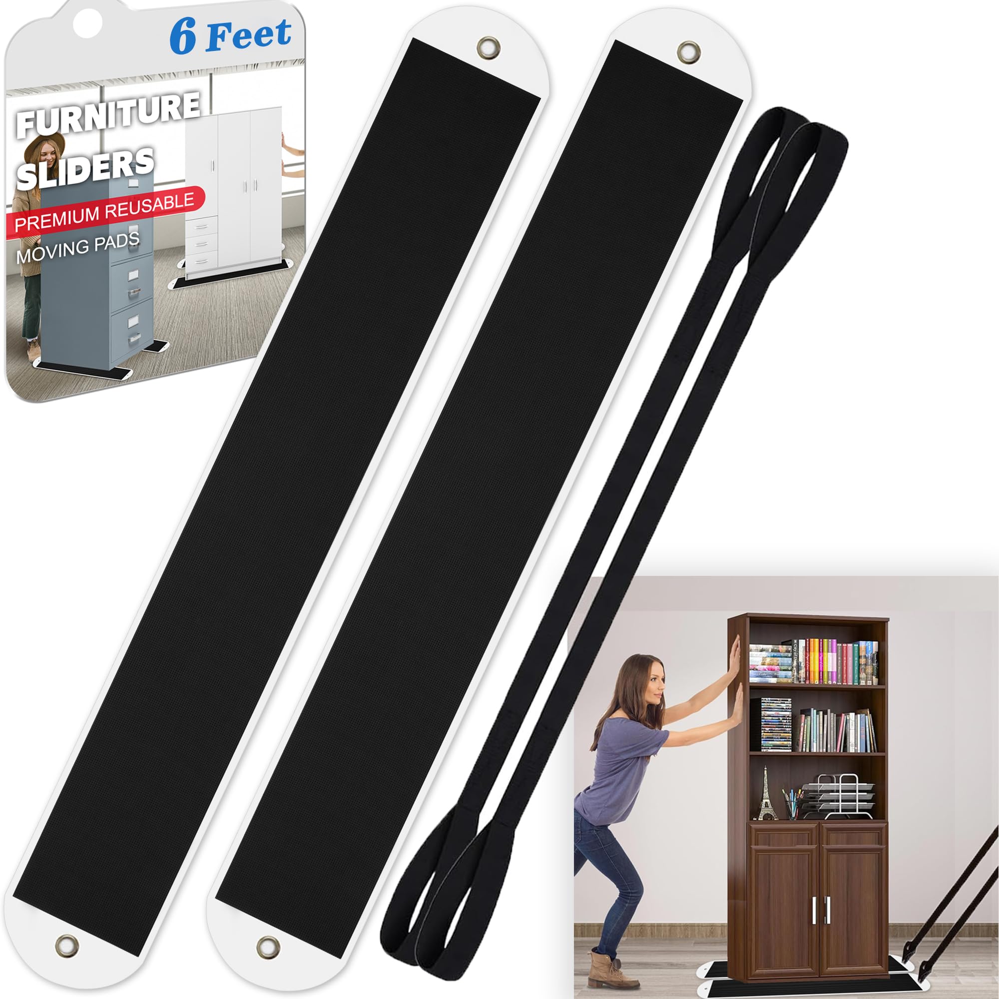 Photo 1 of 2 Pcs Large Appliance Slider with Pull Strap,Pull Furniture Slides,Moving Furniture Gliders Heavy Duty Sliding Sheet for Moving Heavy Furniture,Cabinets,Safes on Carpet and Hardwood Floor (6ft)