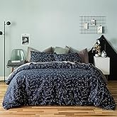 YuHeGuoJi Navy Celestial Duvet Cover Queen 100% Cotton 3 Pcs Set 1 Modern Blue Constellation Duvet Cover with Zipper Ties 2 Pillowcases Neutral Galaxy Stars Space Pattern Bedding Set Soft