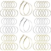 FANMAOUS 60Pcs Hoop Earring Findings Stainless Steel Earrings Beading Round Earrings Open Beading Hoop for Jewelry Making DIY Crafts Art Creation (40mm+50mm)