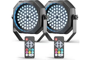 DazzlingStage Rechargeable Strobe Light, 60 LED RGB Mini Flashing Light, 30W Battery Powered Strobe with Remote & Sound- Activated Control Mode, Par Can for Party Home Halloween Bars, 2 Pack