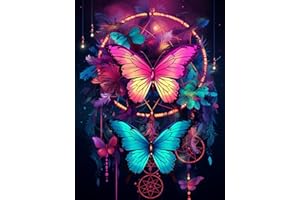 mrpwnle 5D Dream Catcher Diamond Painting Kits for Adults Beginners,DIY Colorful Dreamcatcher Butterfly Diamond Art,Full Round Drill Diamonds Dots Gem Art Kits,Home Wall Decor 12x16 Inch